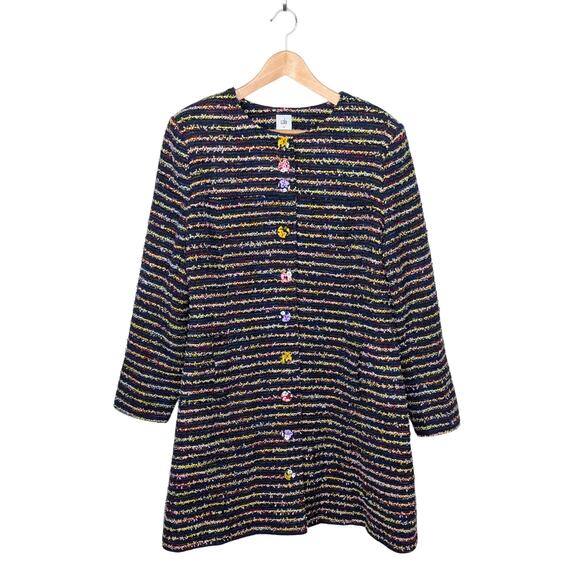 CAbi Headline Topper Jacket Size 16 Multicolor Striped Tweed Bouclé Knee Length - Picture 1 of 14